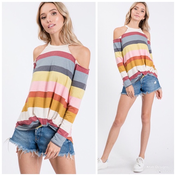 LAST 1! Super Soft Cold Shoulder Striped Top! - Picture 6 of 7